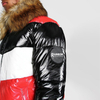 Mens Colour Block High Shine Fur Trim Hooded Winter Puffer Jacket